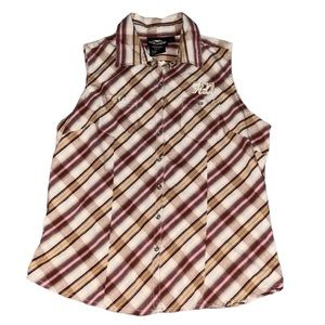 HARLEY DAVIDSON Button Up Sleeveless Red/Brown Plaid Shirt Women's Size L